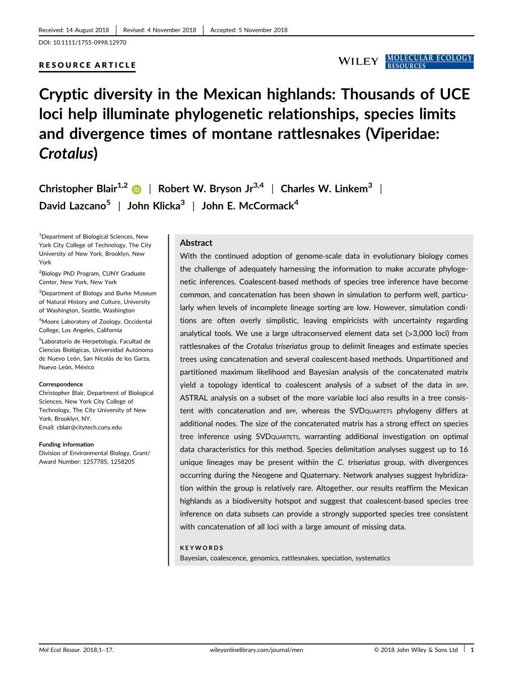 Thousands of UCE Loci Help Illuminate Phylogenetic Relationships, Species Limits and Divergence Times of Montane Rattlesnakes (Viperidae: Crotalus)