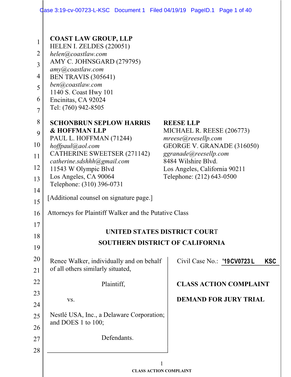 Walker V. Nestle USA, Inc. Et Al