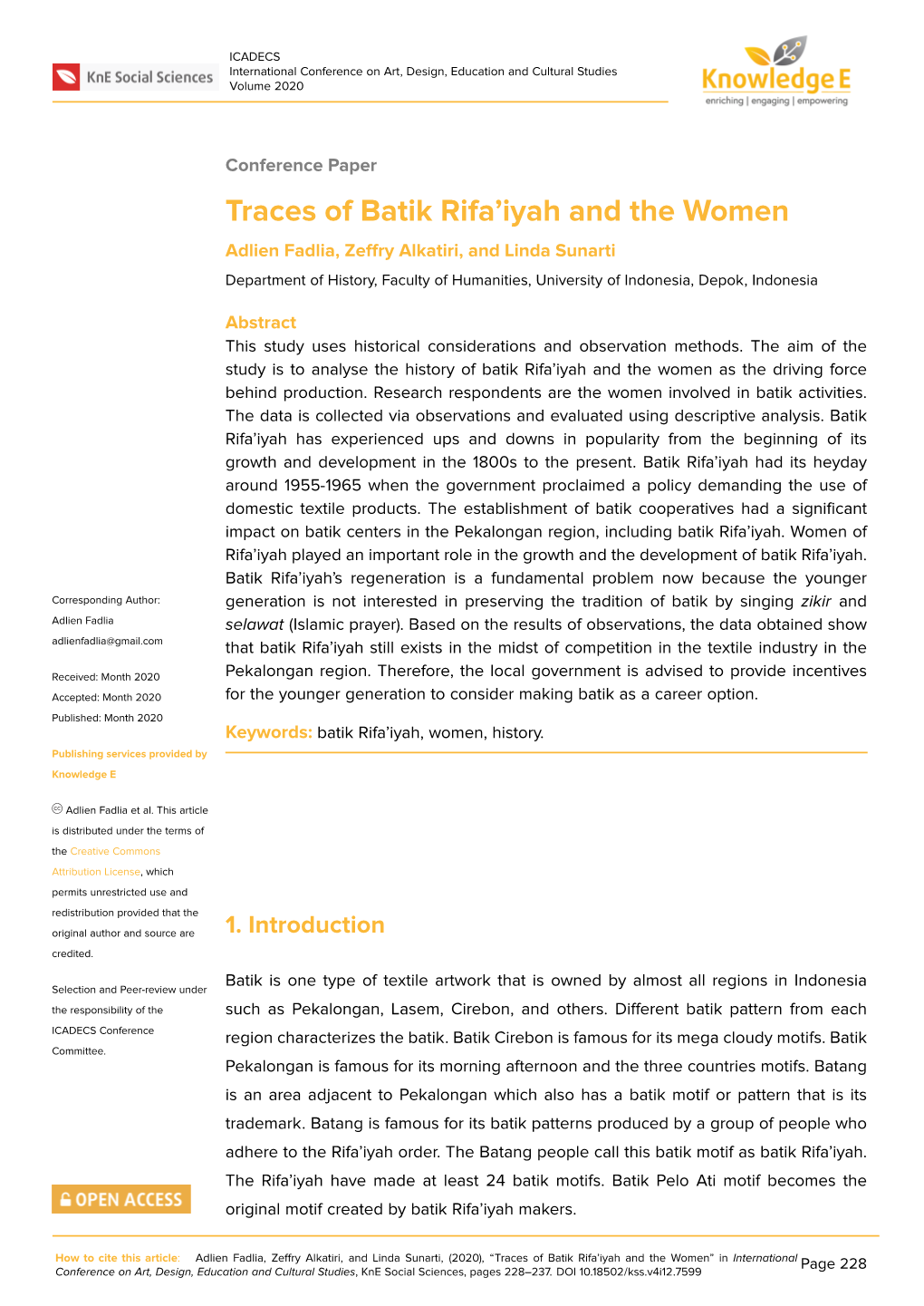 Traces of Batik Rifa'iyah and the Women