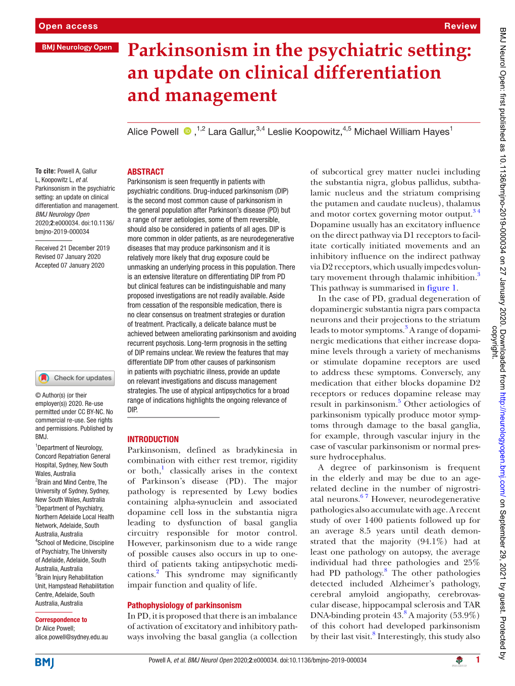 Parkinsonism in the Psychiatric Setting: an Update on Clinical Differentiation and Management