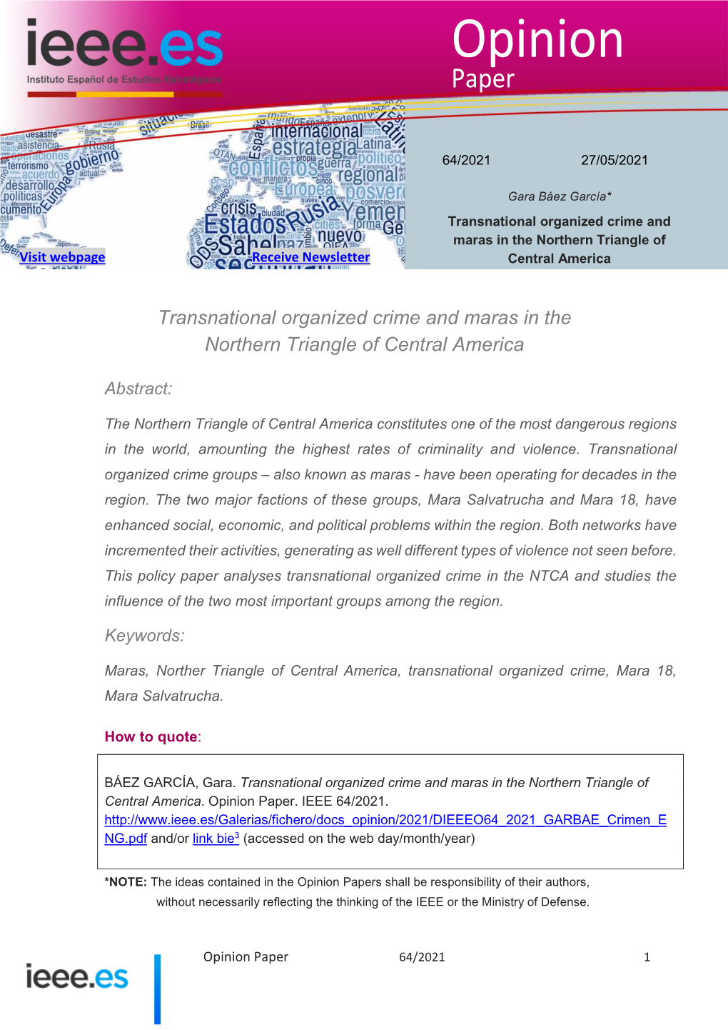 Transnational Organized Crime and Maras in the Northern Triangle of Central America