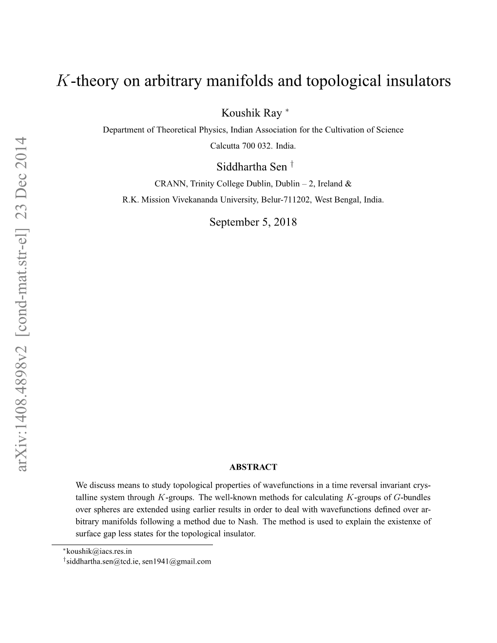 K-Theory on Arbitrary Manifolds and Topological Insulators