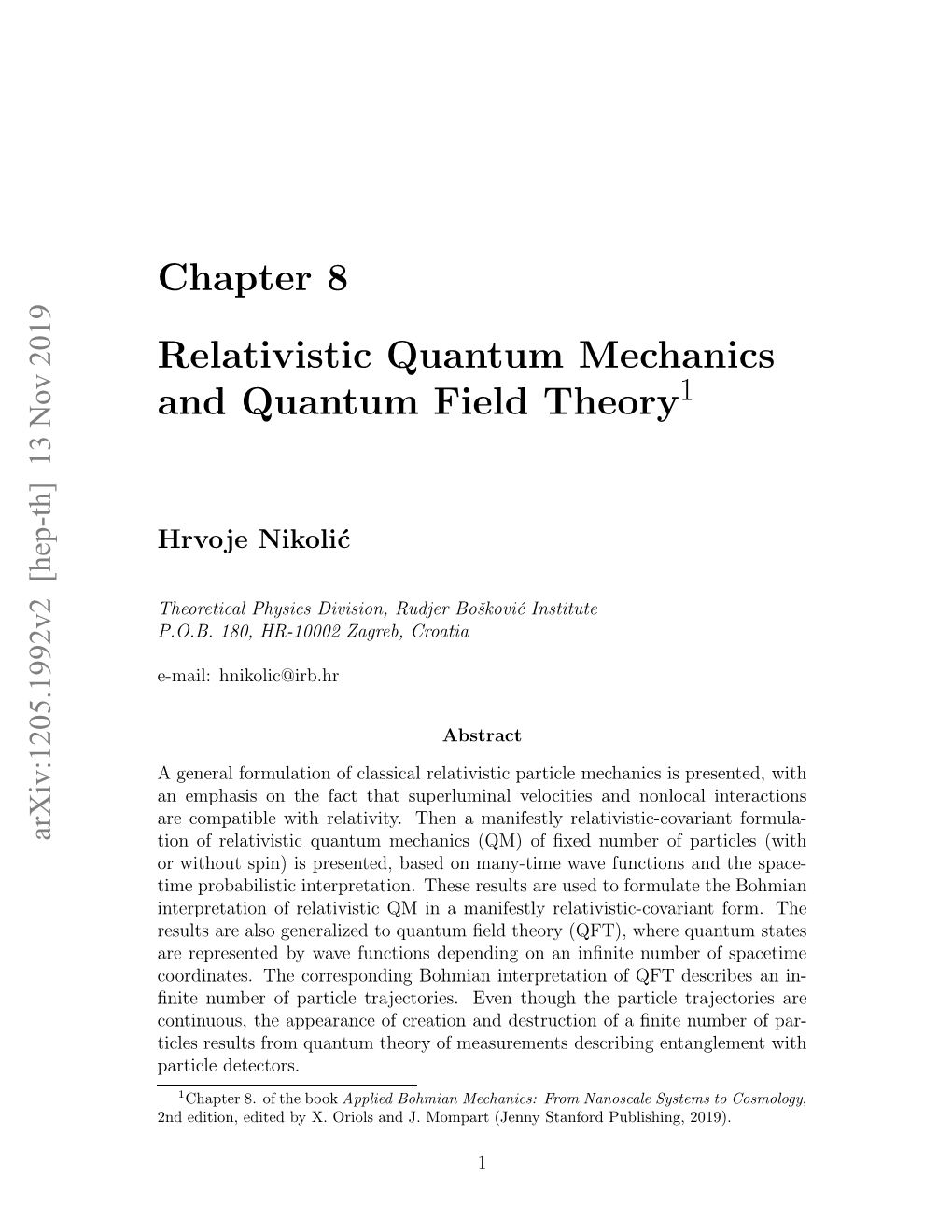 Chapter 8 Relativistic Quantum Mechanics and Quantum Field Theory