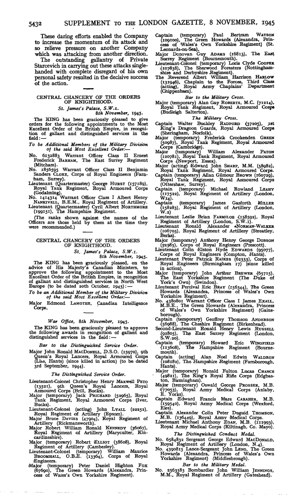 5432 Supplement to the London Gazette, 8 November