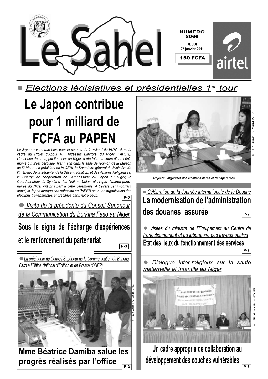 Elections Législatives Et Présidentielles 1Er Tour Le Japon Contribue Pour 1 Milliard De FCFA Au PAPEN