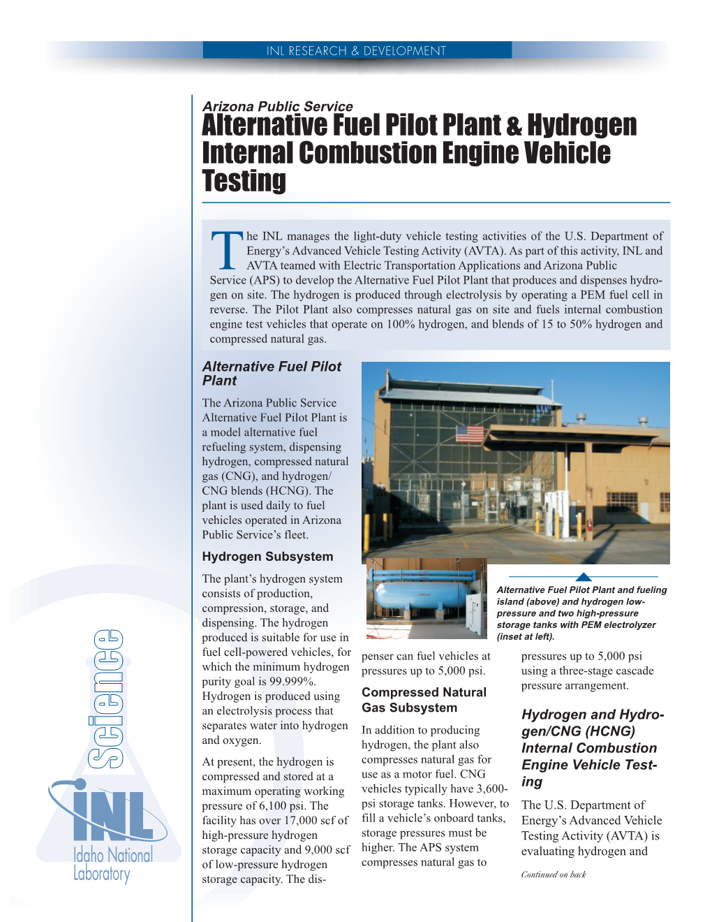 Alternative Fuel Pilot Plant & Hydrogen Internal Combustion