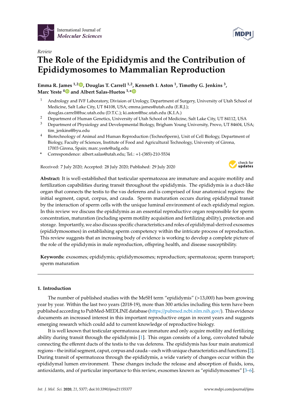 The Role of the Epididymis and the Contribution of Epididymosomes to Mammalian Reproduction