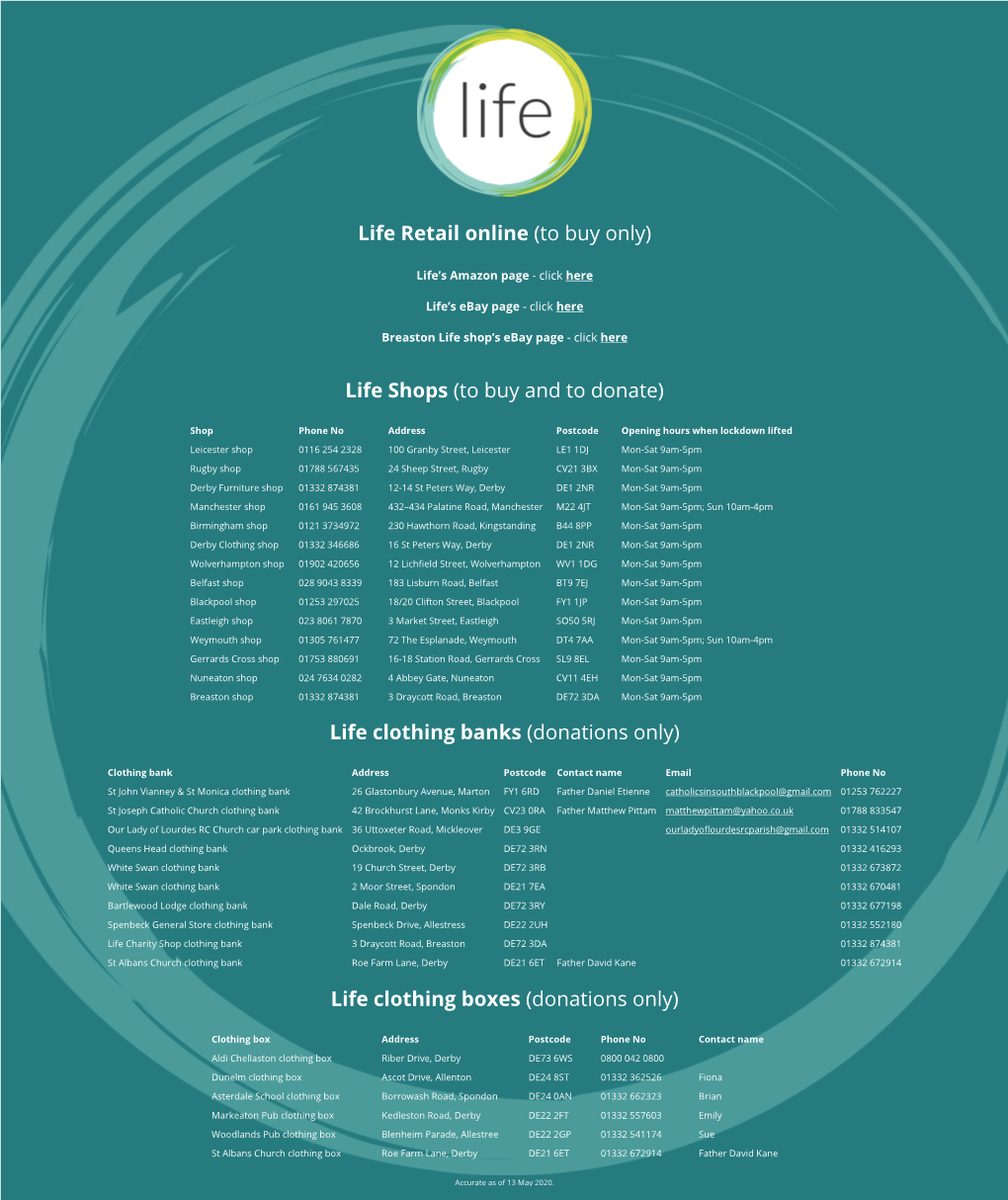 Life Clothing Banks (Donations Only)