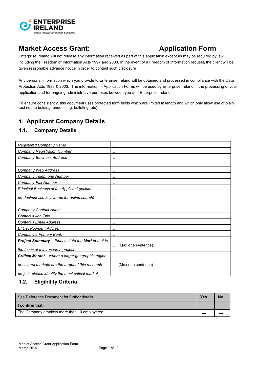 Market Access Grant Application Form