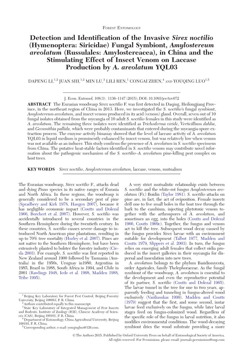 Detection and Identification of the Invasive Sirex Noctilio