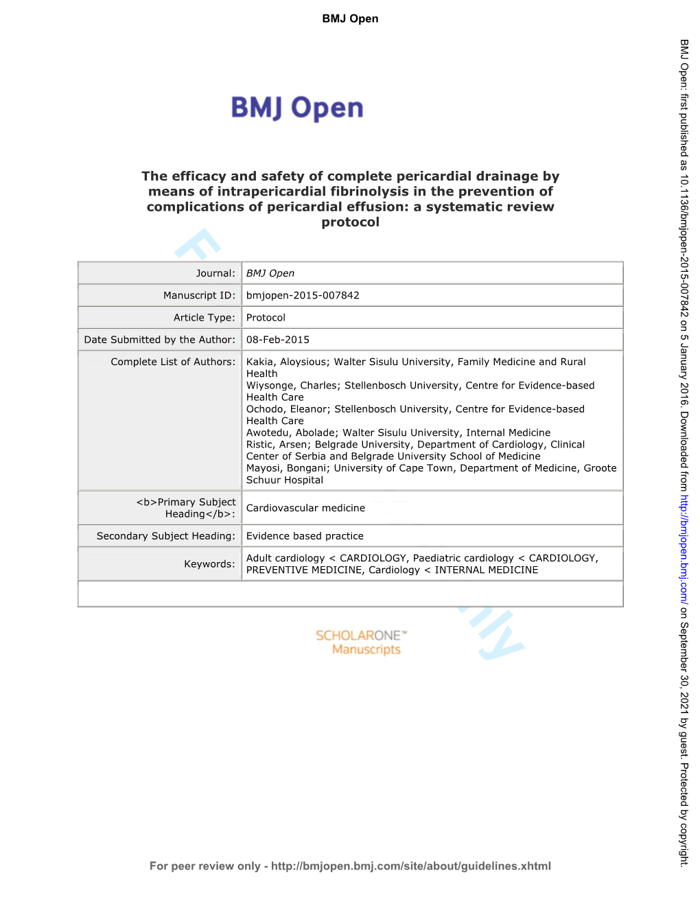 For Peer Review Only Journal: BMJ Open