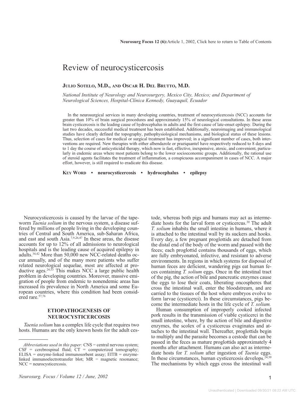 Review of Neurocysticercosis