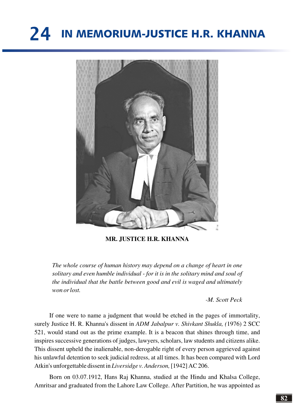 24 in Memorium-Justice H.R. Khanna