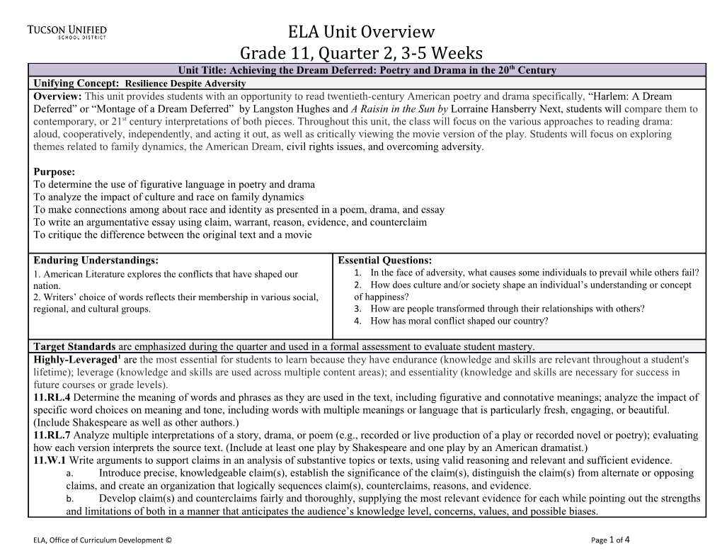 ELA, Office of Curriculum Development Page 1 of 4