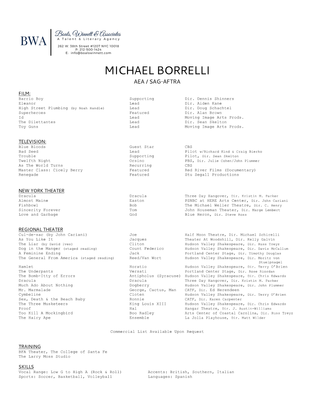 Michael Borrelli Aea / Sag-Aftra