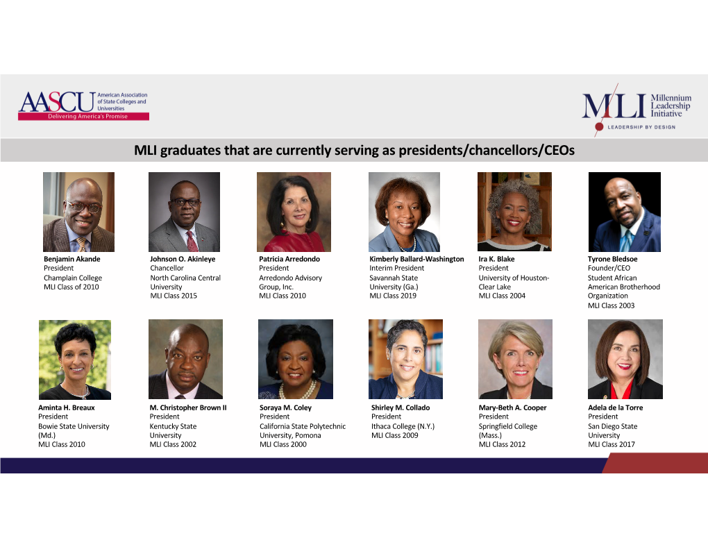 MLI Graduates Serving As Presidents/Chancellors/Ceos