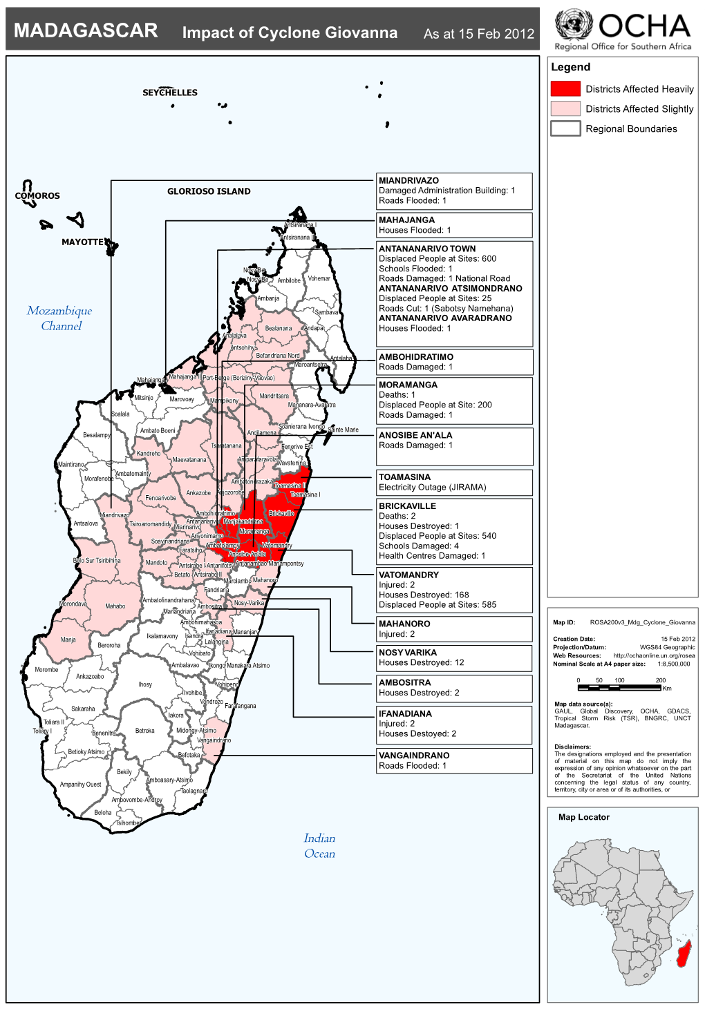MADAGASCAR Impact of Cyclone Giovanna As at 15 Feb 2012