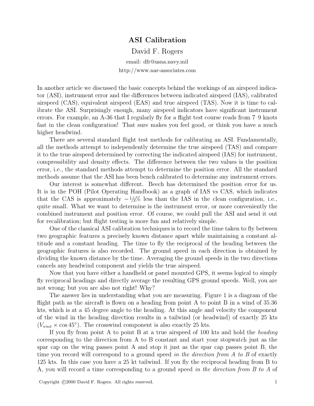 ASI Calibration David F. Rogers Email: Dfr@Usna.Navy.Mil