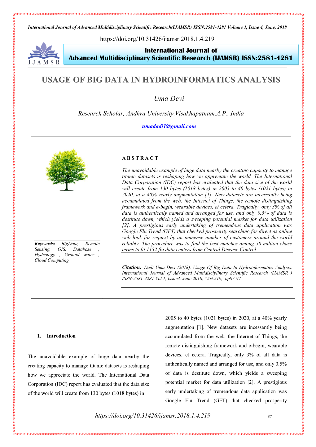 Usage of Big Data in Hydroinformatics Analysis