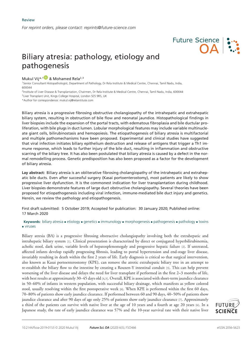 Biliary Atresia: Pathology, Etiology and Pathogenesis