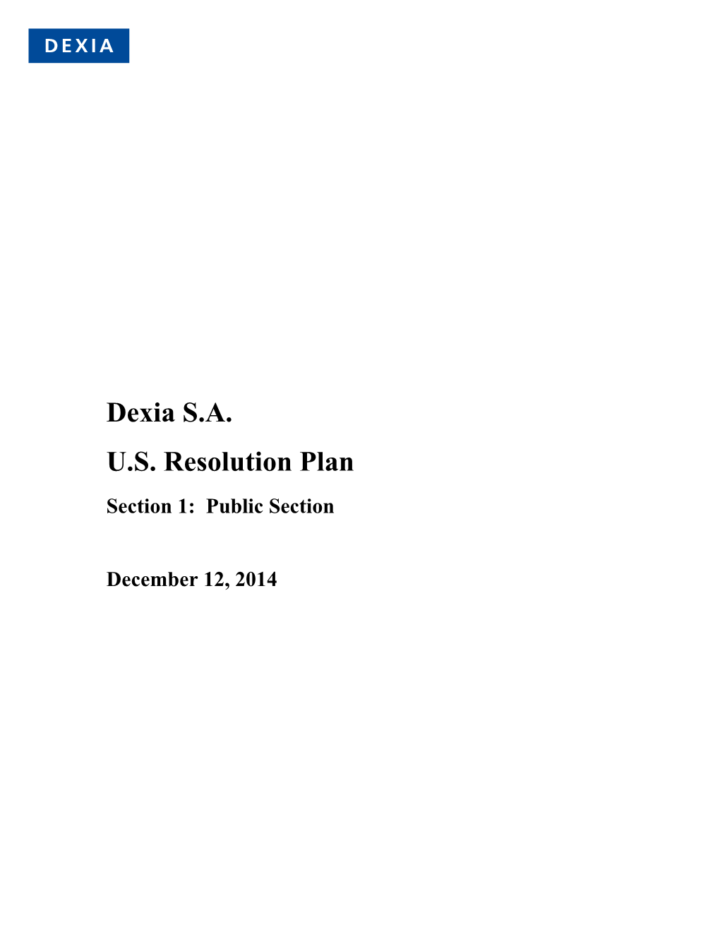 Dexia SAUS Resolution Plan