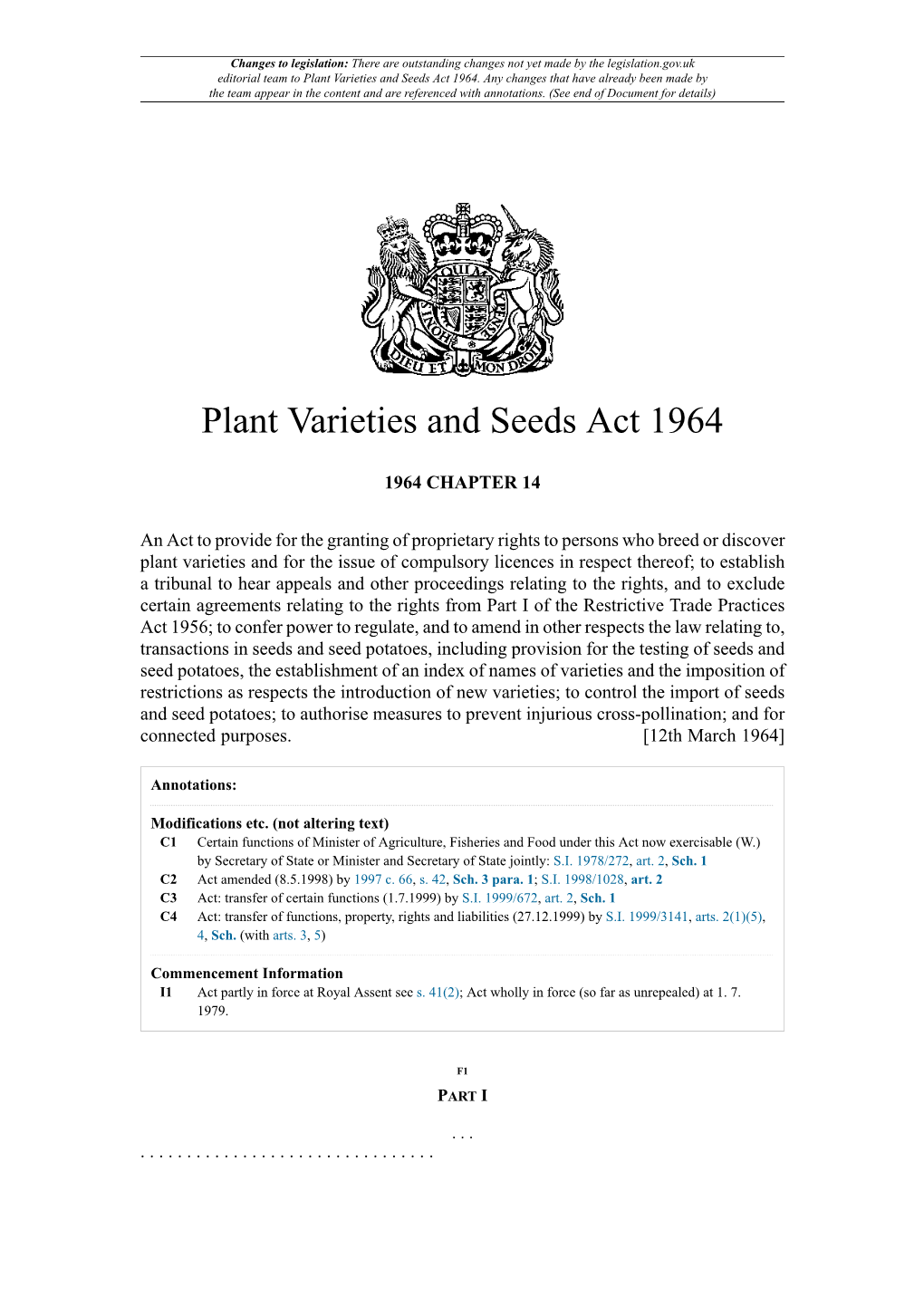 Plant Varieties and Seeds Act 1964