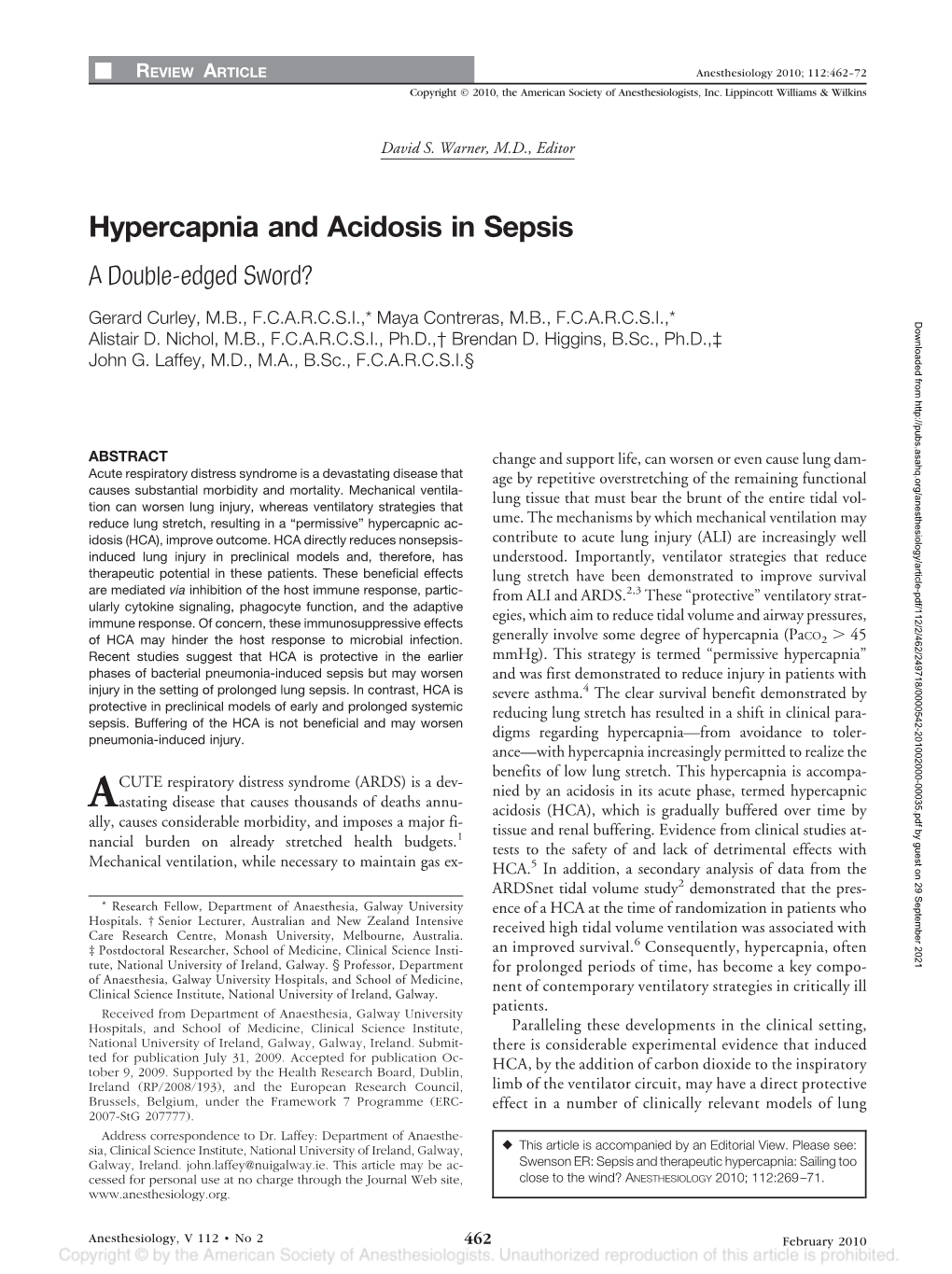 Hypercapnia and Acidosis in Sepsis a Double-Edged Sword?