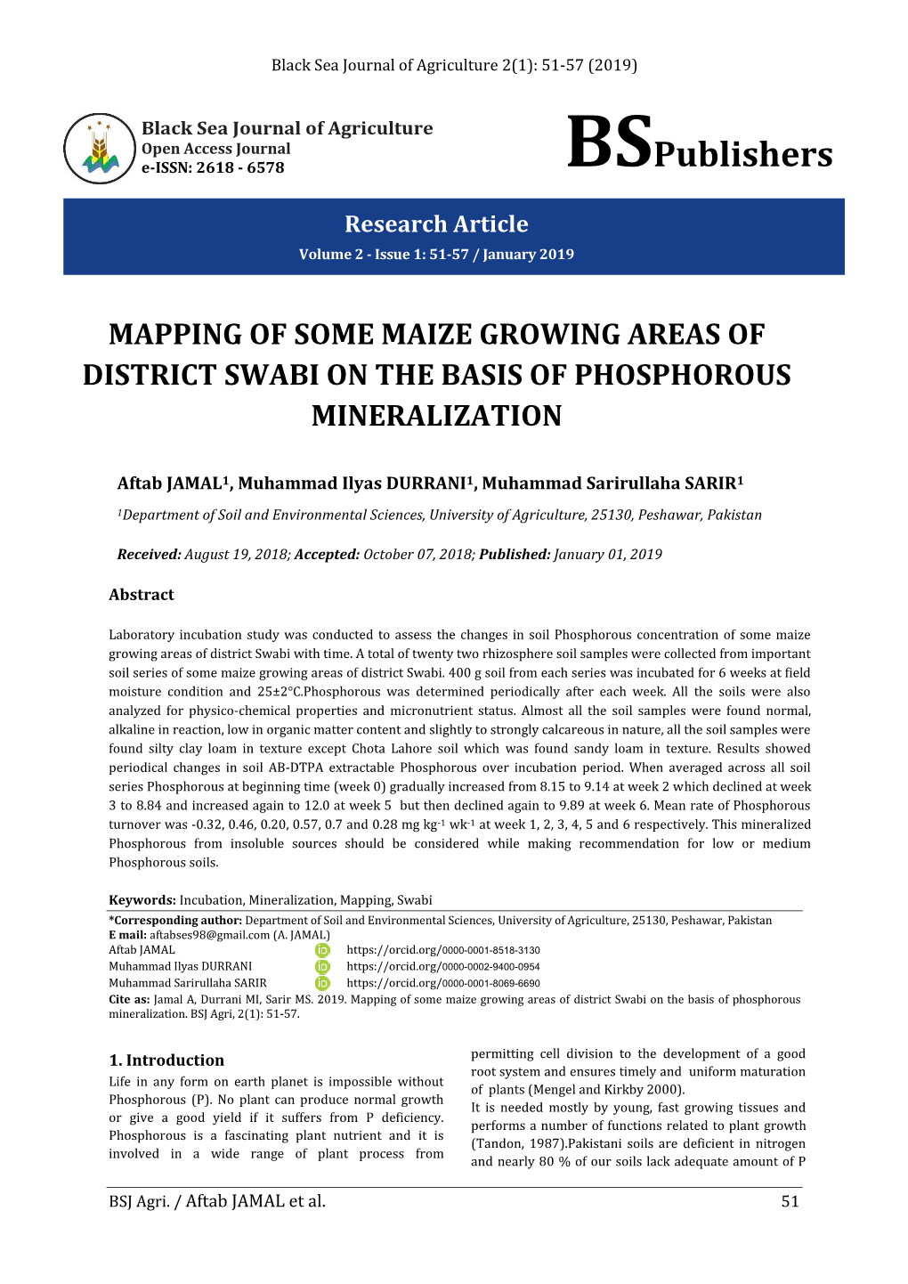 Mapping of Some Maize Growing Areas of District Swabi on the Basis of Phosphorous Mineralization