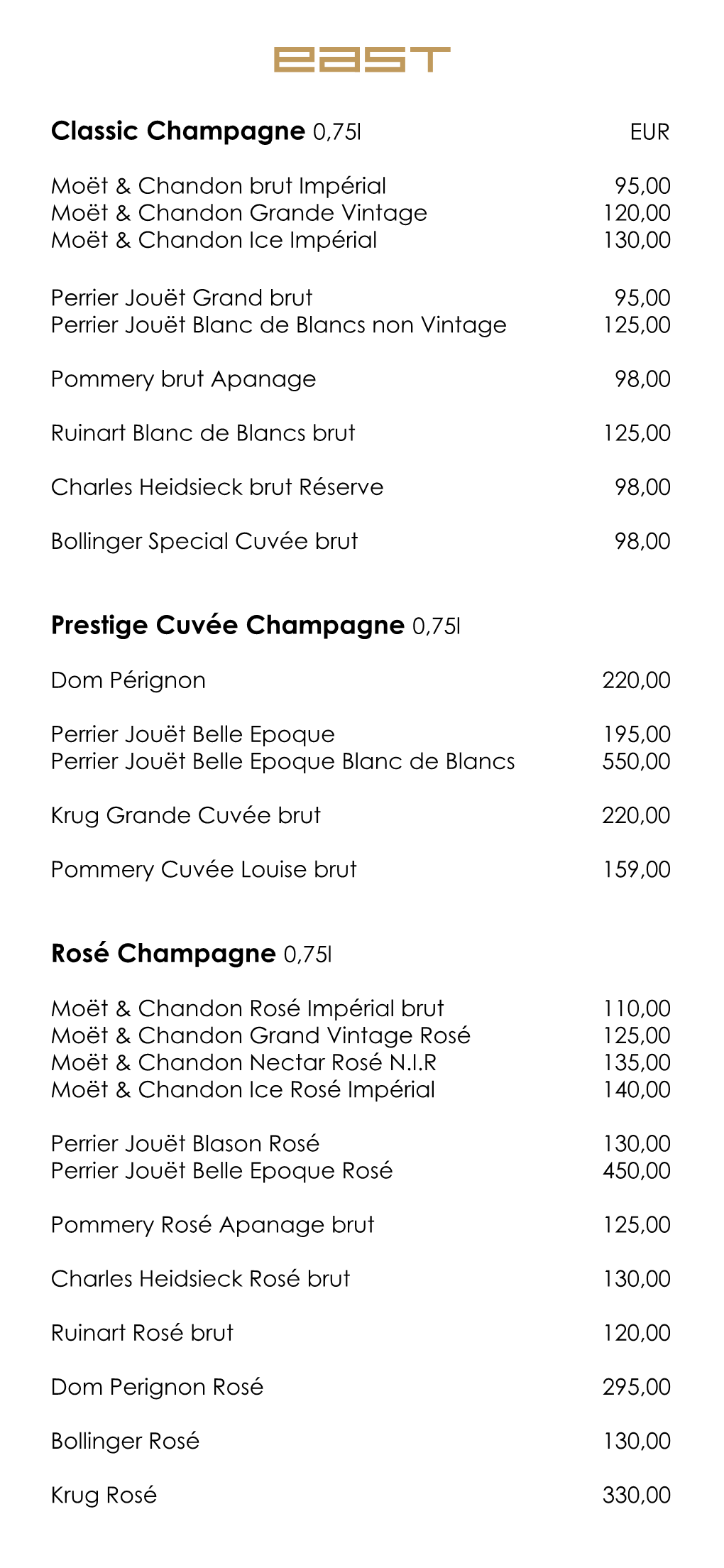 Wine List & Champagne List