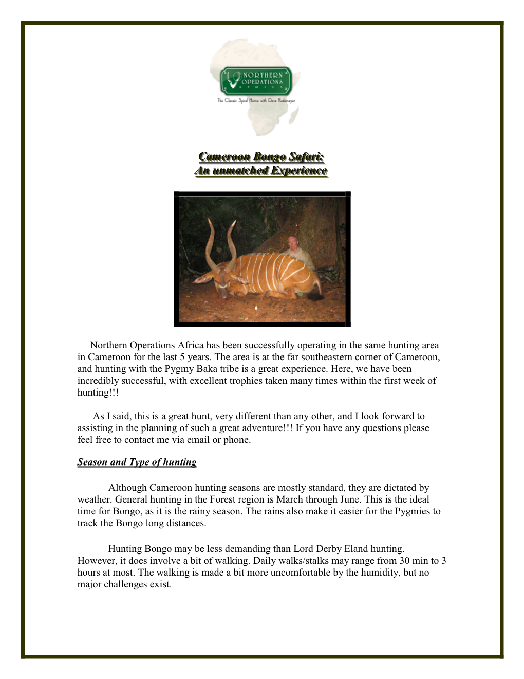 Western Bongo Price List & Hunt Options