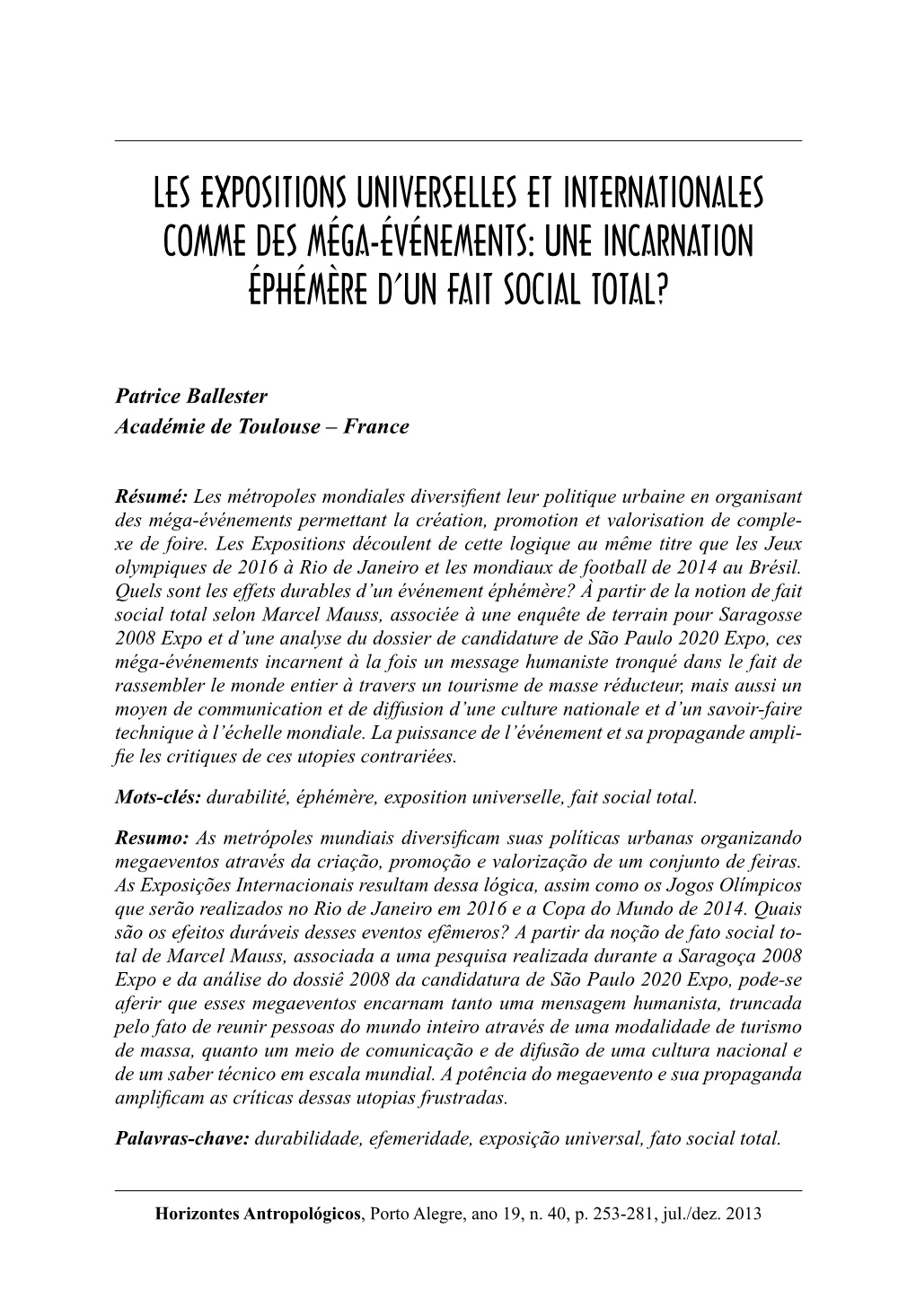 Les Expositions Universelles Et Internationales Comme Des Méga-Événements