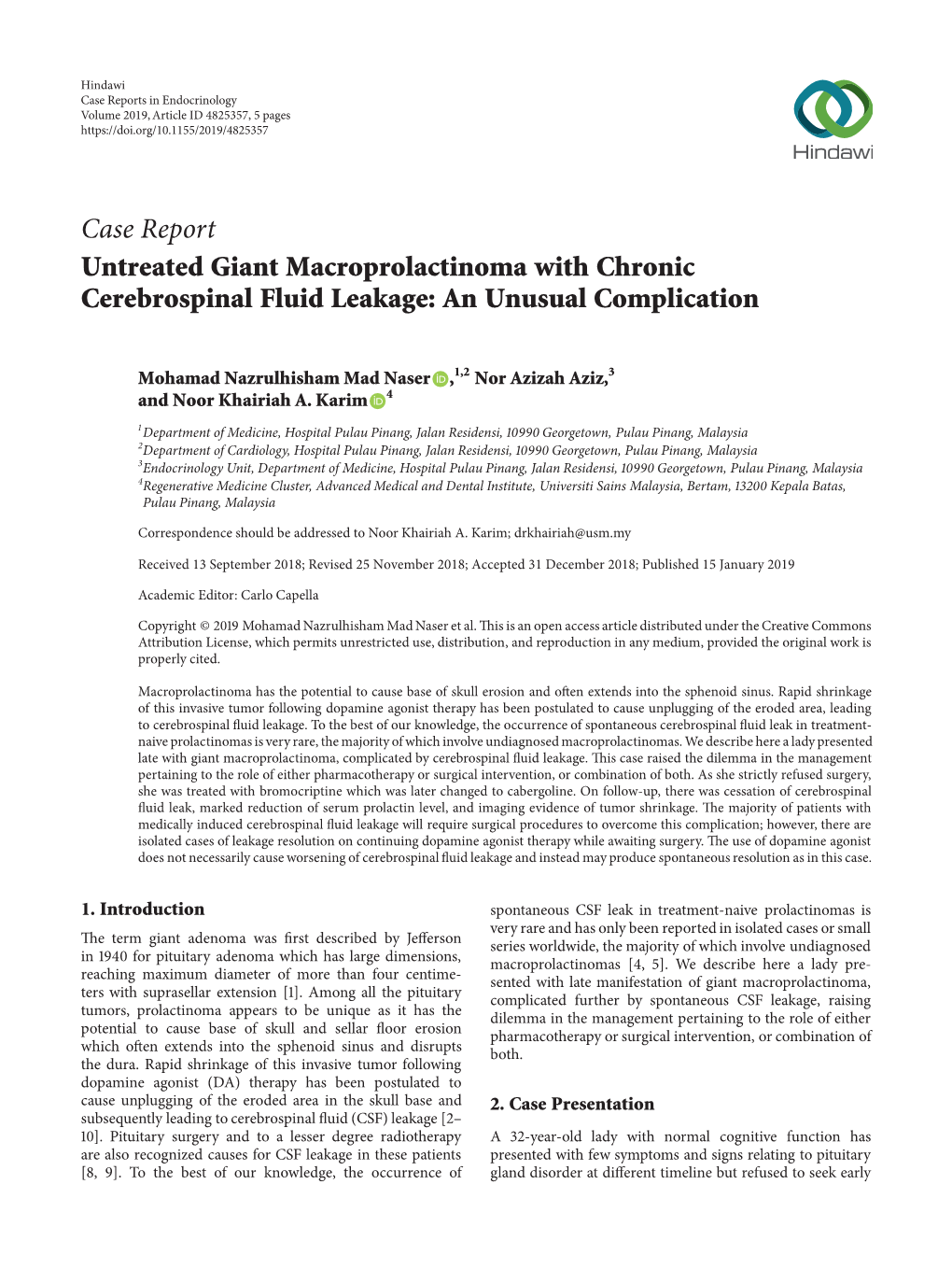 Untreated Giant Macroprolactinoma with Chronic Cerebrospinal Fluid Leakage: an Unusual Complication