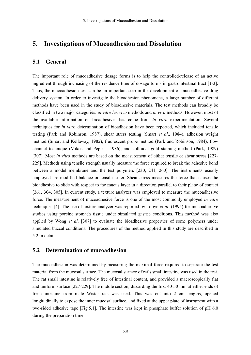 5. Investigations of Mucoadhesion and Dissolution