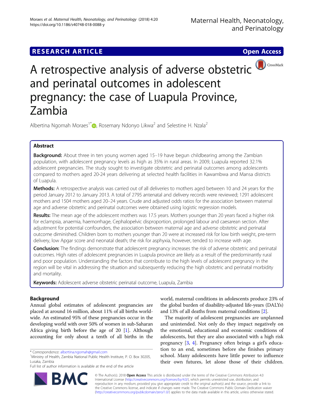 The Case of Luapula Province, Zambia Albertina Ngomah Moraes1* , Rosemary Ndonyo Likwa2 and Selestine H