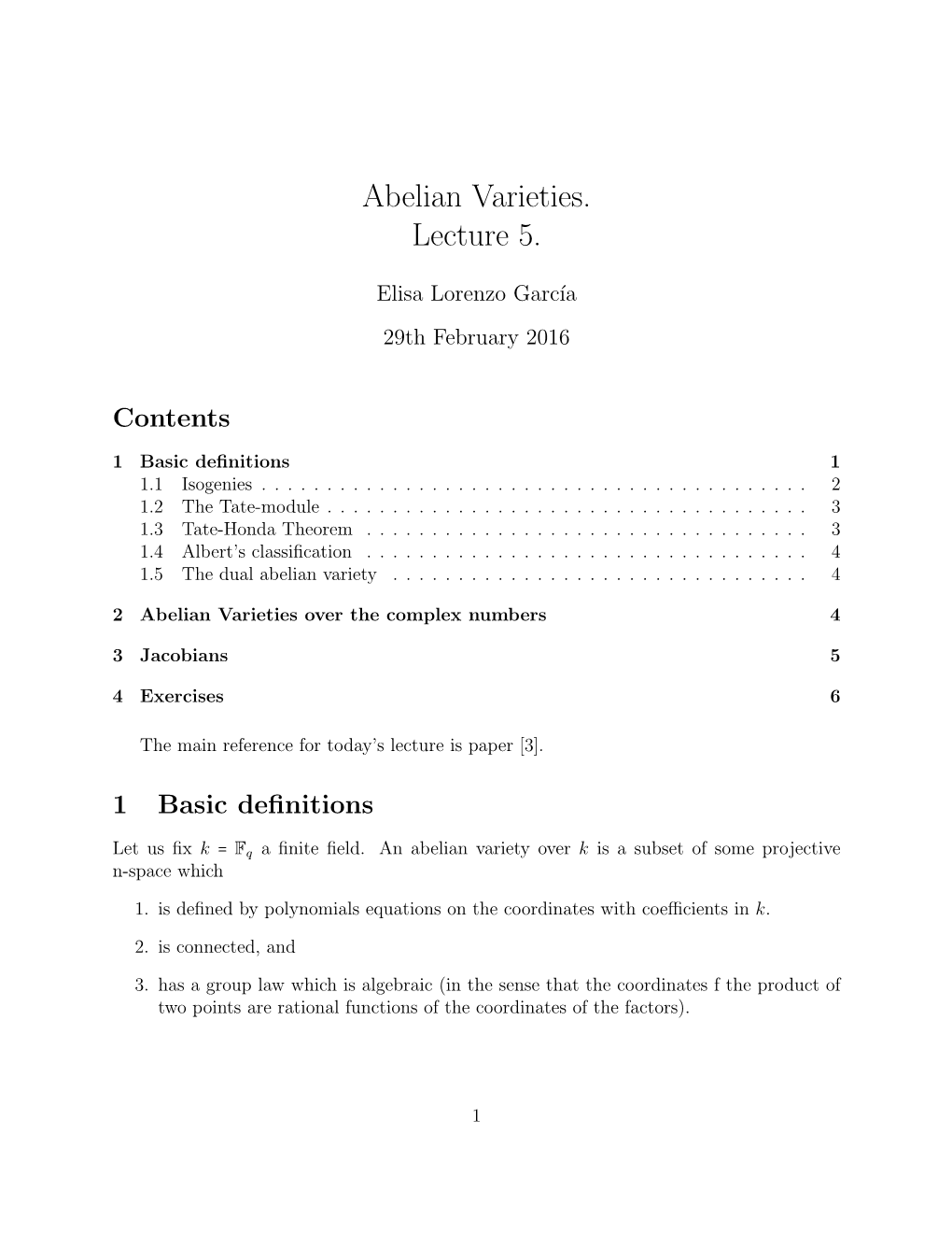 Abelian Varieties. Lecture 5