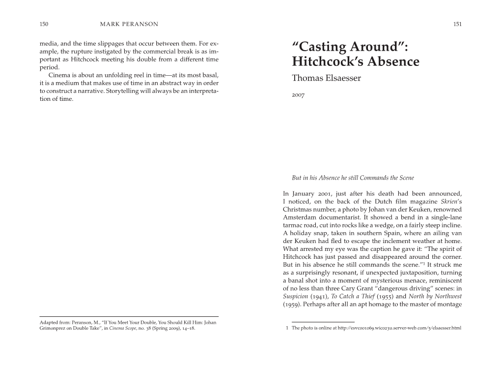 “Casting Around”: Hitchcock's Absence