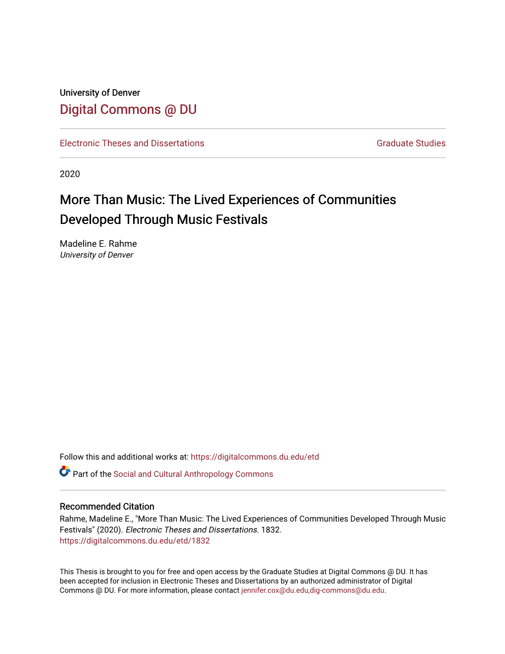 More Than Music: the Lived Experiences of Communities Developed Through Music Festivals