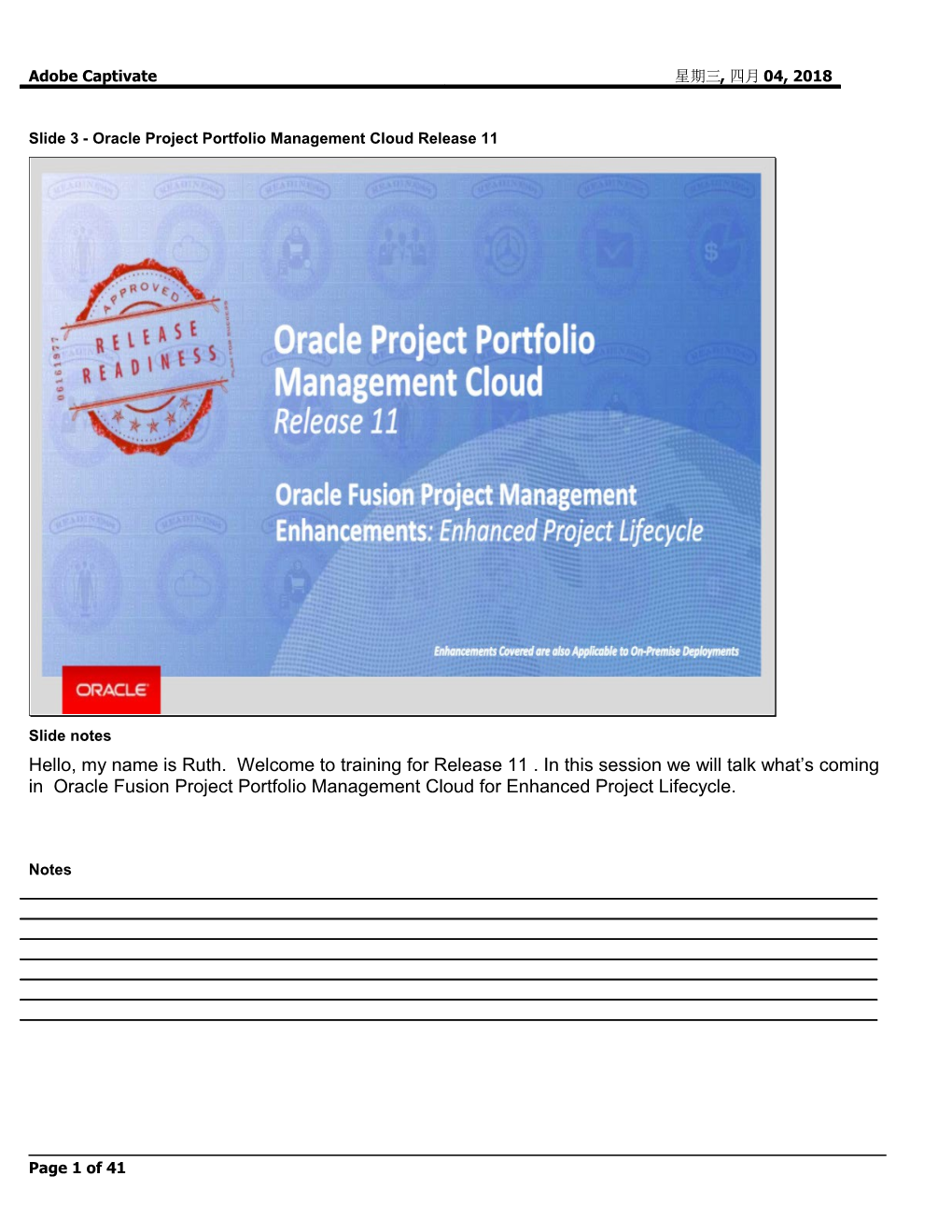 Slide 3 - Oracle Project Portfolio Management Cloud Release 11