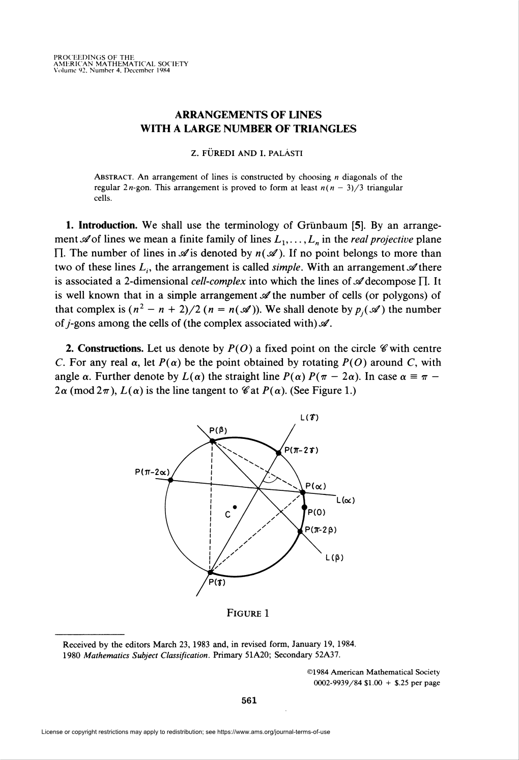 Arrangements of Lines with a Large Number of Triangles