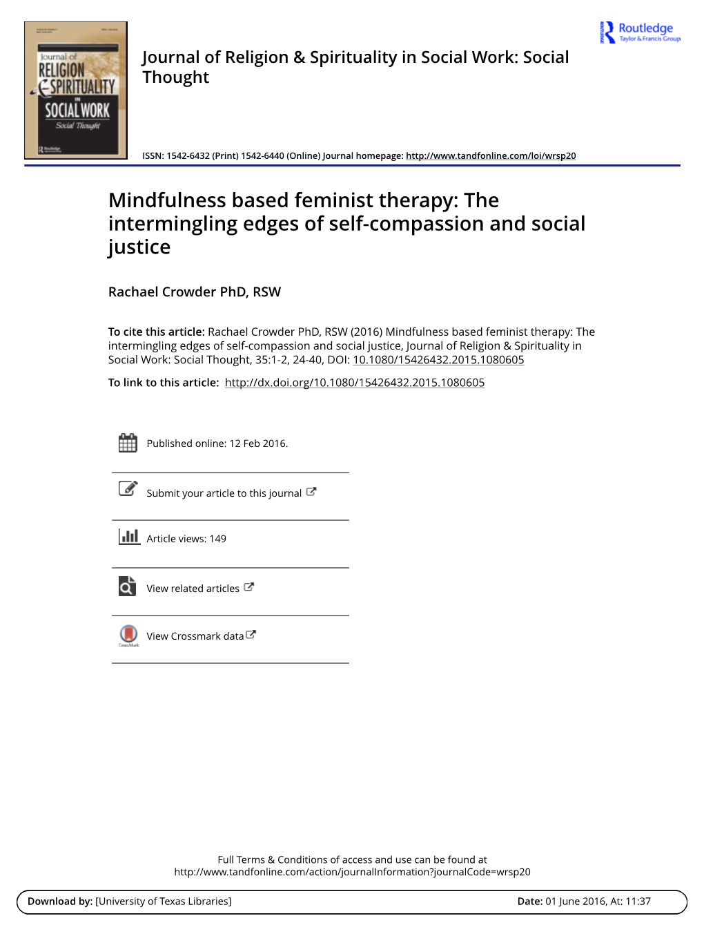 Mindfulness Based Feminist Therapy: the Intermingling Edges of Self-Compassion and Social Justice