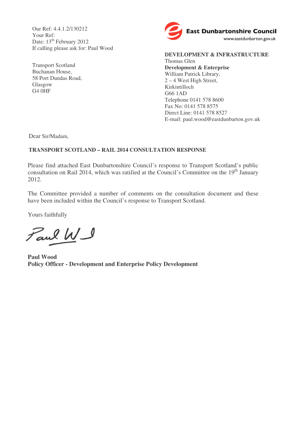 Rail 2014 Consultation Letter