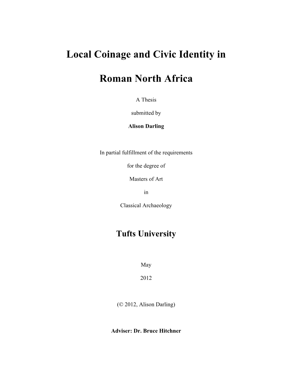 Local Coinage and Civic Identity in Roman North Africa