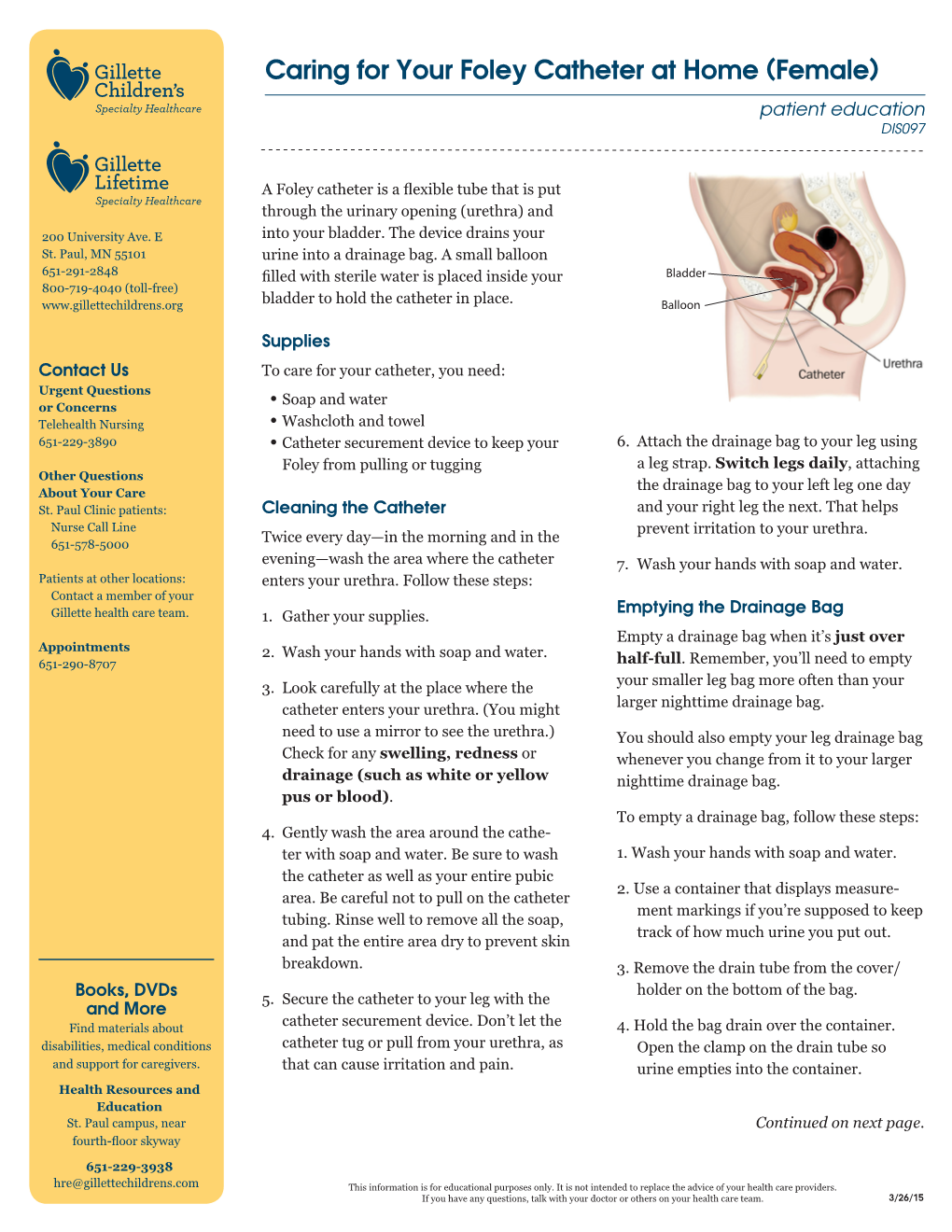 Caring for Your Foley Catheter at Home (Female) Patient Education DIS097