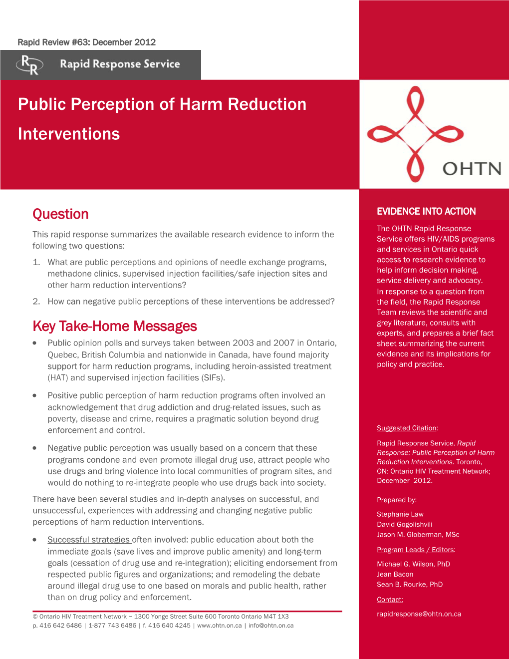 Public Perception of Harm Reduction Interventions