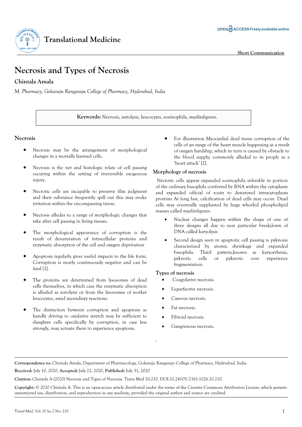 Necrosis and Types of Necrosis Chintala Amala M