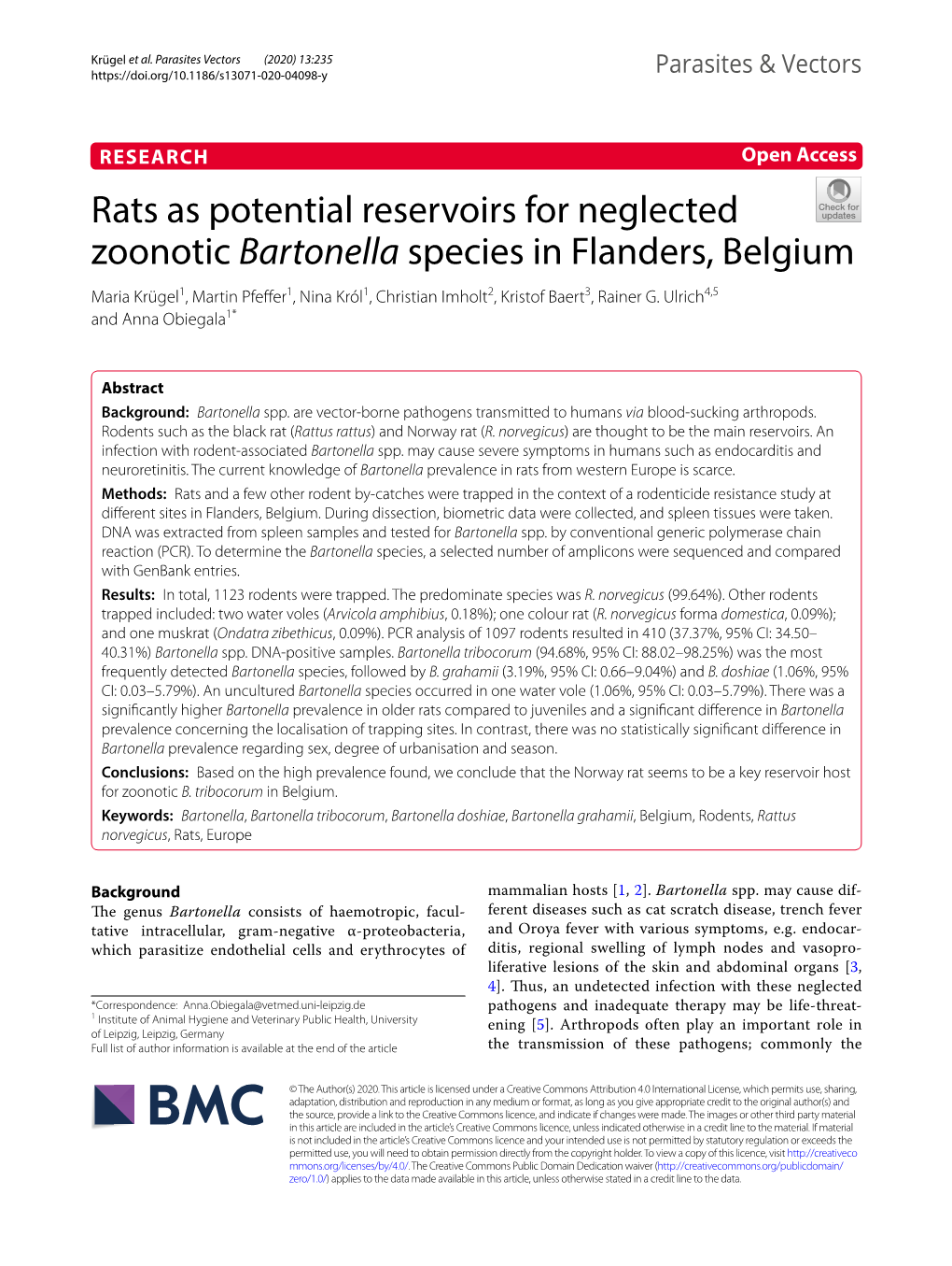 Rats As Potential Reservoirs for Neglected Zoonotic Bartonella