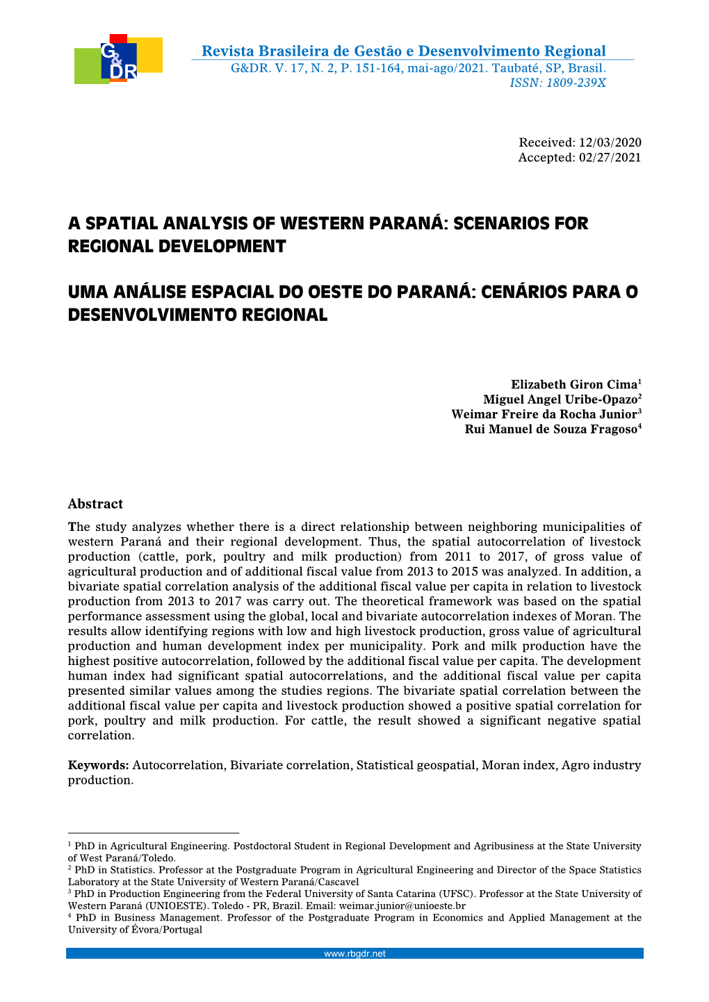 A Spatial Analysis of Western Paraná: Scenarios for Regional Development