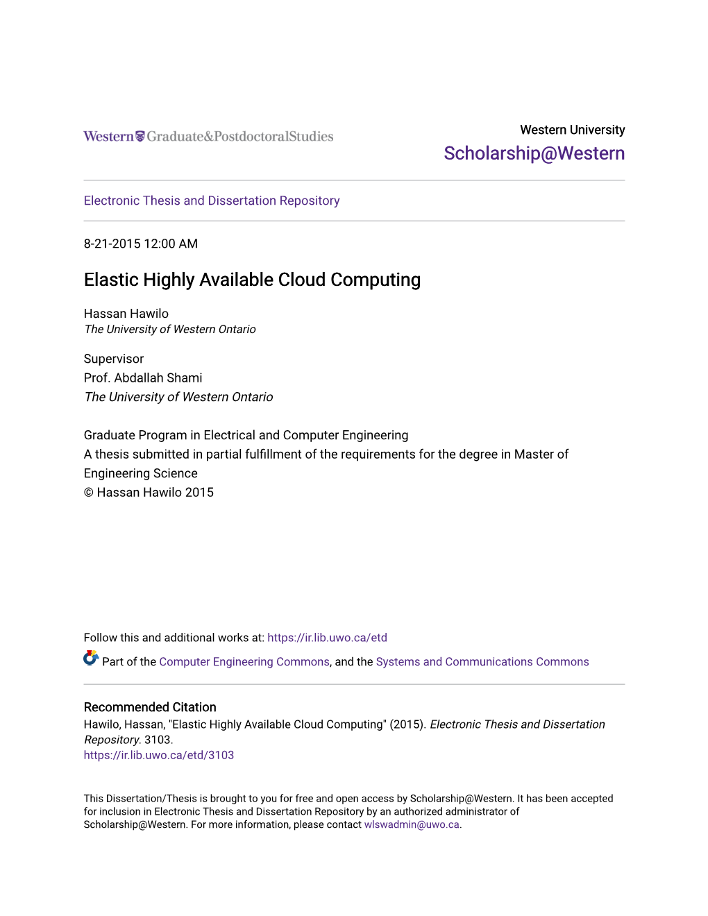 Elastic Highly Available Cloud Computing