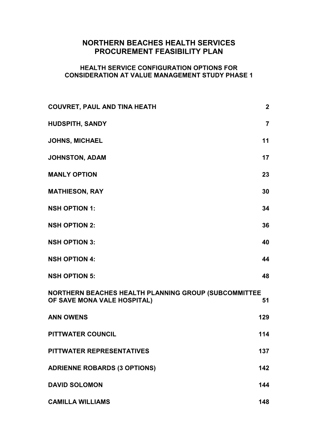 Northern Beaches Health Services Procurement Feasibility Plan