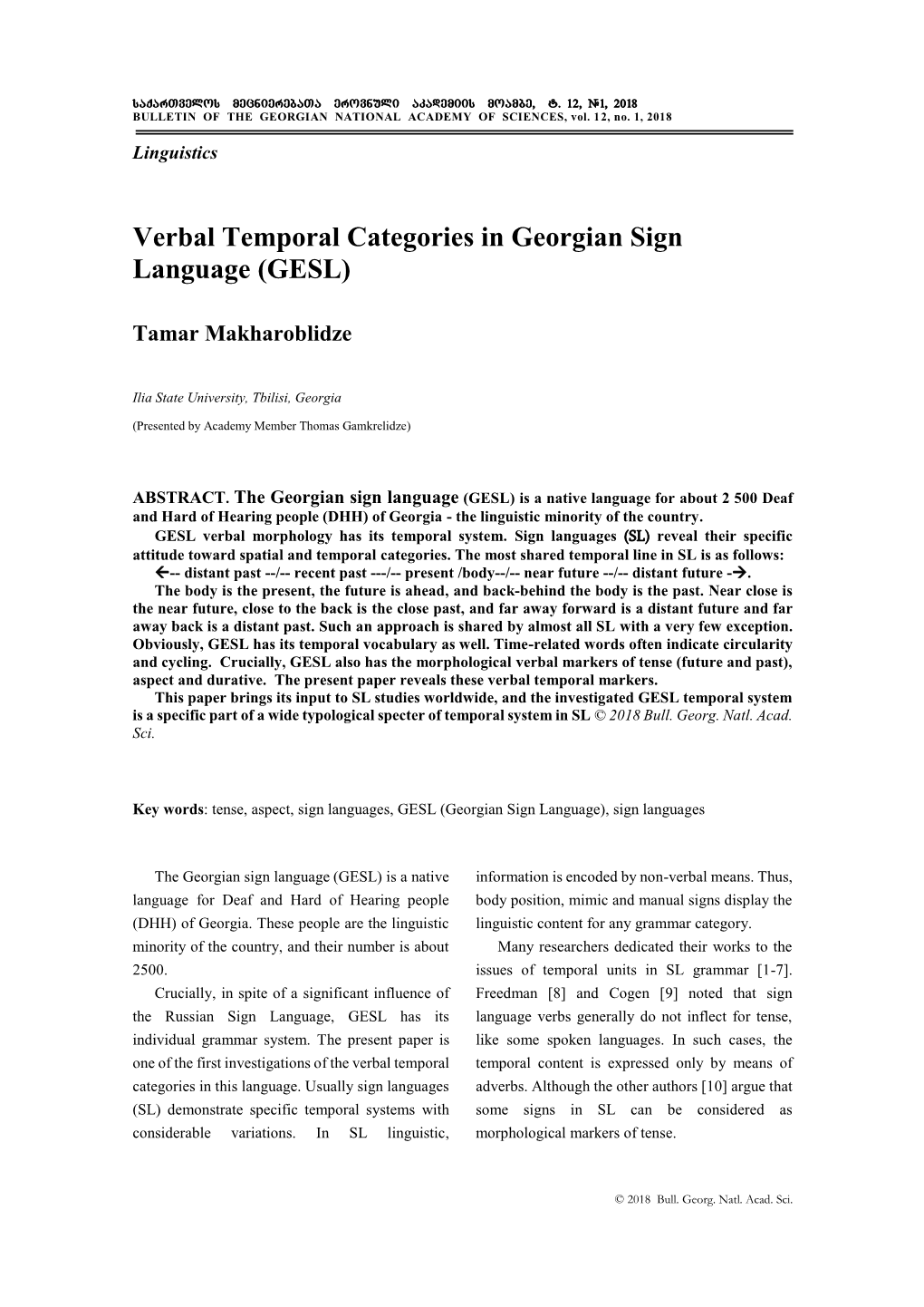 Verbal Temporal Categories in Georgian Sign Language (GESL)